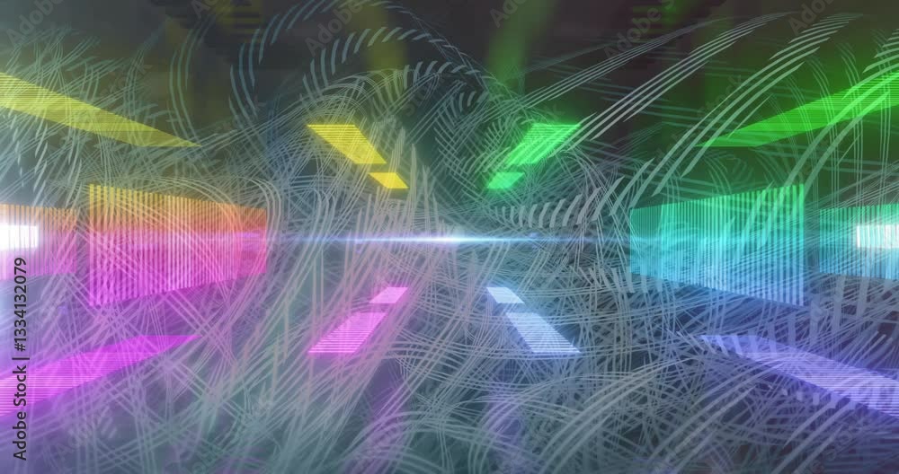 Poster creating dynamic visual effects, colorful light patterns and lines in animation