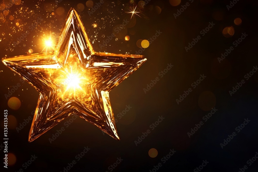 Poster golden star with sparkling bokeh background