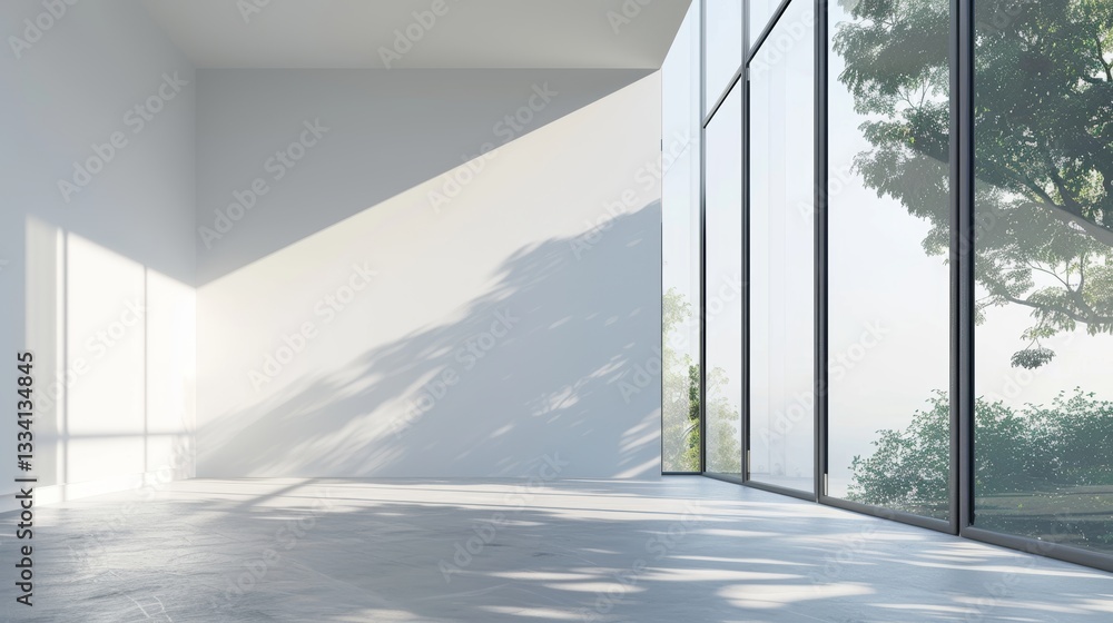 Aufkleber empty room corner view with large windows and clean lines in a modern interior setting