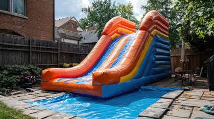 Backyard inflatable dual slide fun summer party