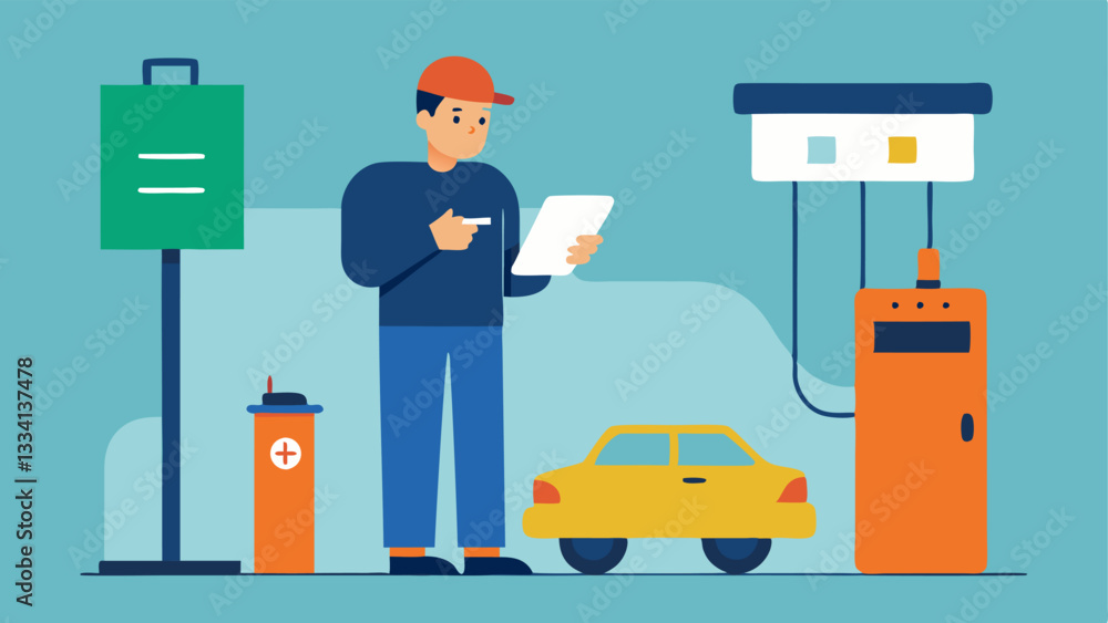 Aufkleber final inspection a technician completing a final inspection of an ev charging station inspecting all