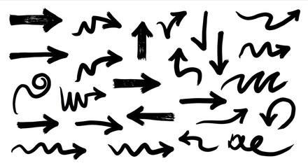 Scattered black ink arrows on white background.