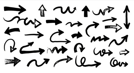 Scattered black ink arrows on white background.