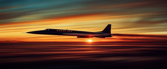Striking private jet soars through a vibrant sunset, symbolizing luxury travel