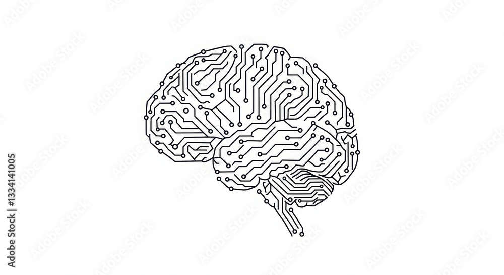 Poster ai brain with circuit board design futuristic technology concept . abstract futuristic digital brain