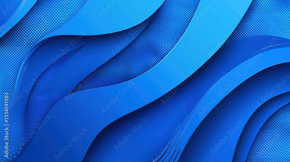 Poster blue layered abstract wave shapes with patterned and smooth textures