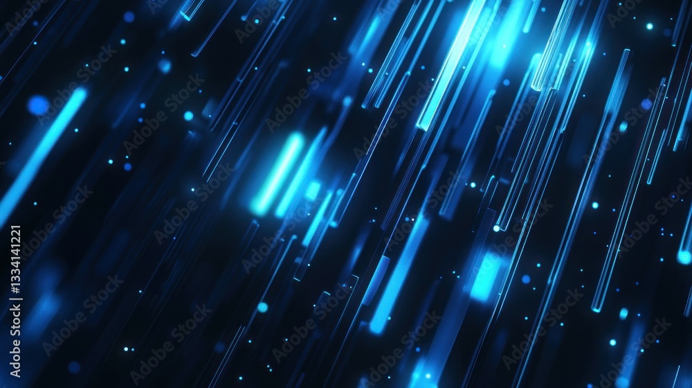 Poster illuminated blue lines and dots appearing in a dark setting