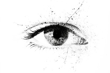 Monochrome artistic eye illustration with splash effect detail