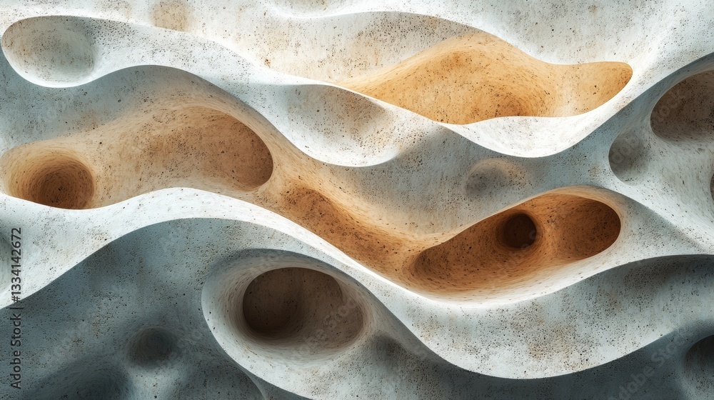 Poster intriguing close up of abstract beige and white undulating stone texture with rough granular surface