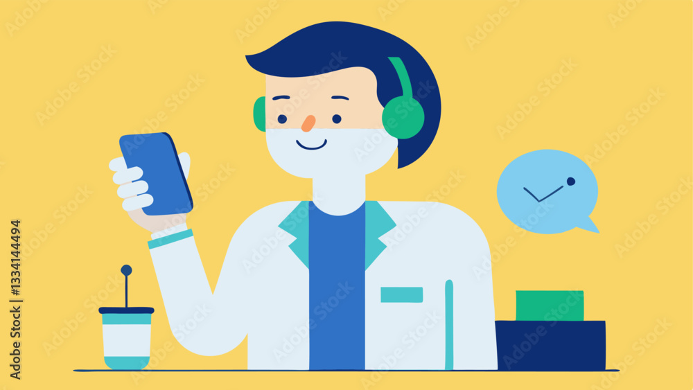 Poster followup call a vector depiction of the sales spet on the phone taking notes and smiling while talki