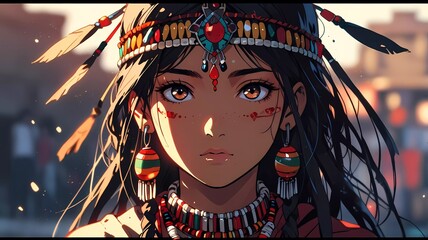 Tribal Animated Woman Face Illustration