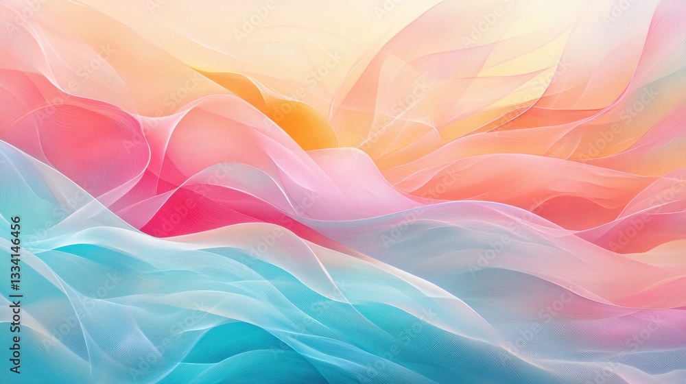 Poster soft abstract wave patterns in gentle pastel colors and gradients