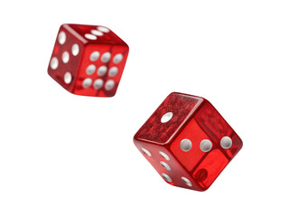 Rolling red dice in mid air, showcasing vibrant colors and classic design