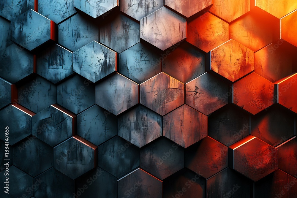 Poster abstract geometric background hexagonal shapes bold red blue gradient transitions sleek and modern f