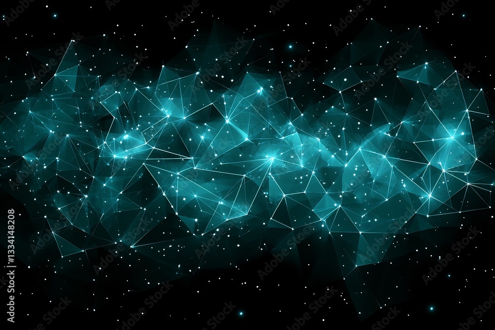 Poster abstract geometric design overlapping polygons gradient transitions from green to blue sleek and mod