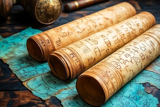 Ancient wisdom of thoth revealed glowing scrolls hieroglyphic writings radiating mystical knowledge egyptian magic