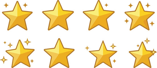Gold sparkle stars icon collection a collection of gold sparkling star icons featuring a variety of styles for web elements. These shiny, twinkling yellow stars are perfect for decorative purposes
