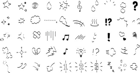 Set of hand drawn doodle manga emoji icons for your design. Vector illustration elements.