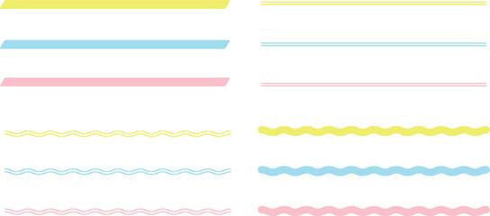 Set of colorful highliting pen line drawing, line dividers. Vector illustration.