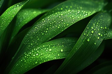 Obraz premium Dewdrops on Lush Green Leaves Nature's Beauty