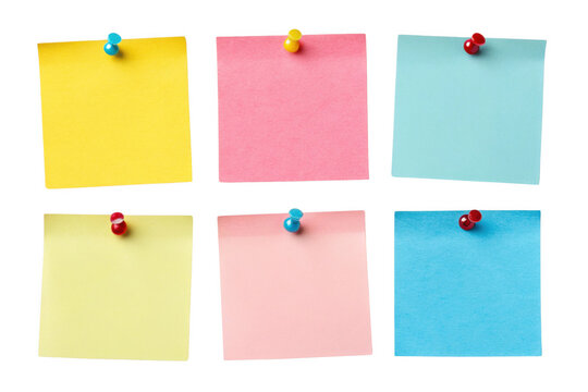 Colorful sticky notes pinned on transparency background, ideal for reminders and organization