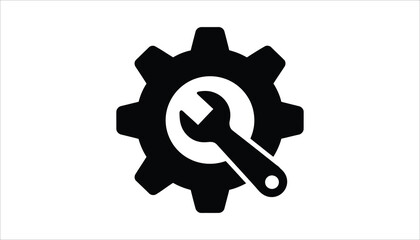 Settings and Maintenance Icon - Gear with Wrench Symbol for Repair and Configuration.