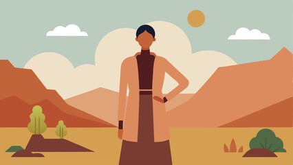 Fototapeta premium Fashion and Nature A fashion designer posing for a photo amidst a picturesque outdoor scene wearing a design made of earthtoned organic materials.