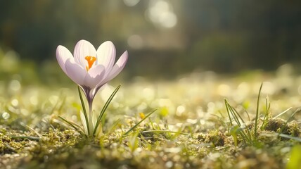 Pale Purple Crocus in Sunny Meadow
