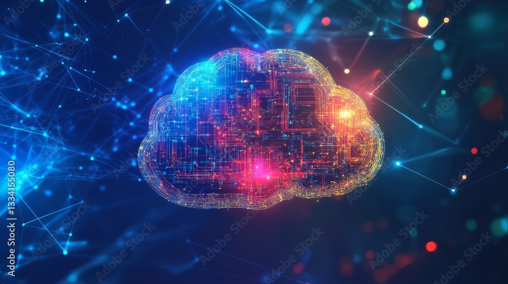 Poster abstract artificial intelligence concept – cloud computing and digital network connections represent