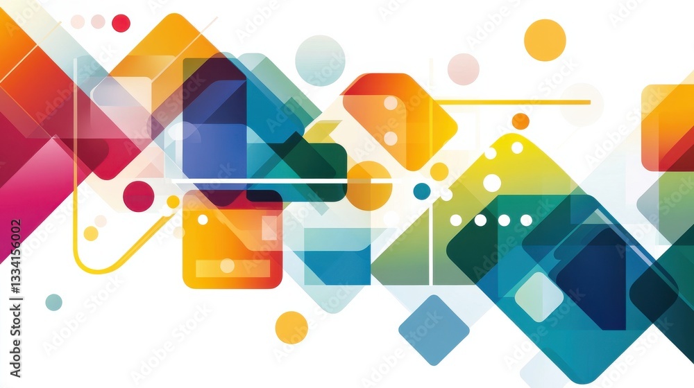 Poster vibrant abstract pattern with geometric shapes and colorful overlays