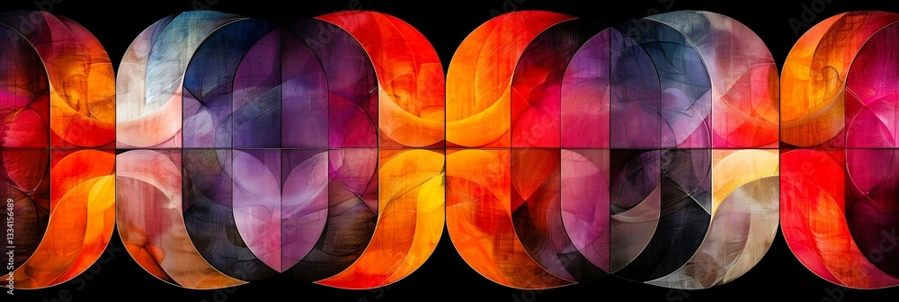 Poster geometric shapes bold oranges purples smooth gradients creating modern abstract background for prese