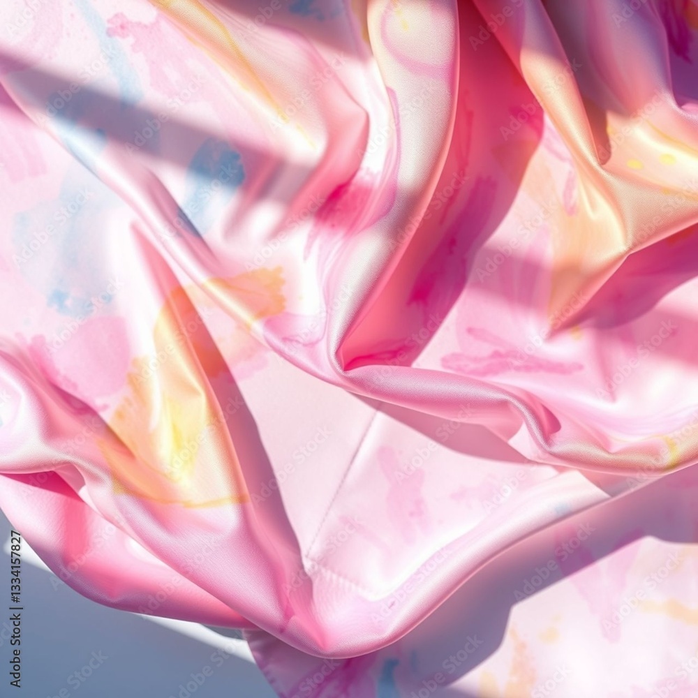 Wall mural colorful fabric texture with abstract patterns in shades of pink and pastel colors creating a soft e
