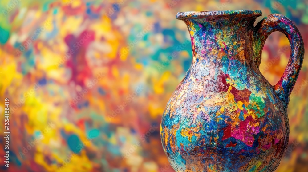 Poster vibrant ceramics with colorful abstract background in artistic display