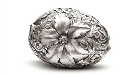 A detailed metal sculpture showcasing intricate floral and leaf patterns