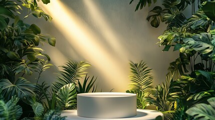 Luxury Studio Podium with Natural Light Elegant Product Display Background.