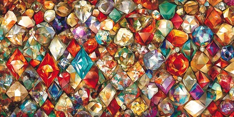 Multicolor gem pattern with diamond shapes, artistic crystal arrangement