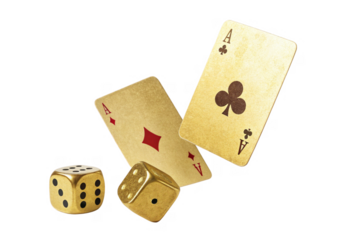 Golden playing cards and dice create vibrant gaming scene