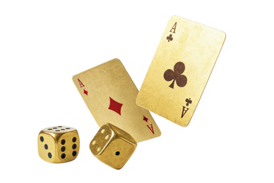 Golden playing cards and dice create vibrant gaming scene