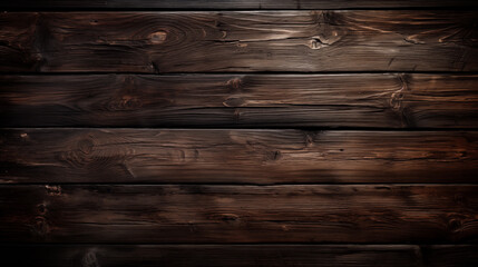 Naklejka premium Dark wood board background. Wooden material banner. Natural old plank texture