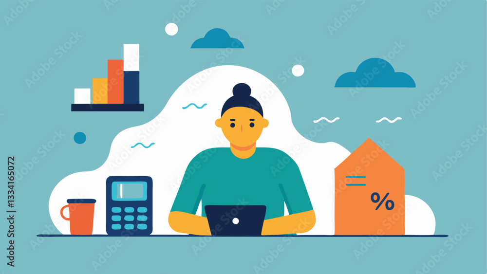 Poster financial stress an individual sitting at a table with a calculator surrounded by eviction notices a