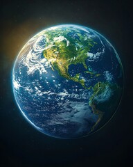 Green Earth in space at sunrise