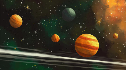 Planets in orbit in space, background for posters and covers