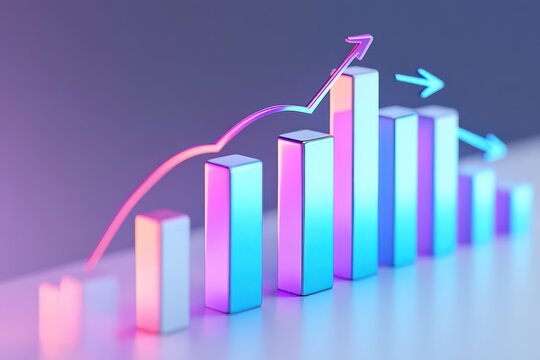 Colorful 3D bar graph illustrating financial growth and decline trends with arrows