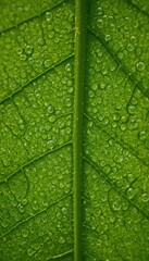 Fototapeta premium Close-Up of Water Droplets on Green Leaf Surface with Texture