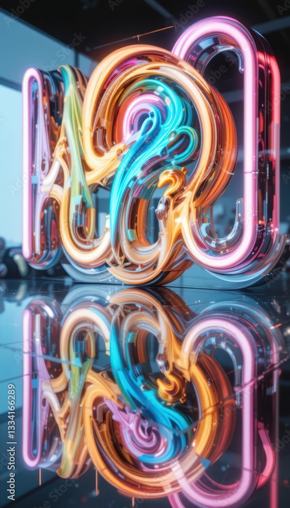 Poster neon light abstract design with colorful swirls and reflections