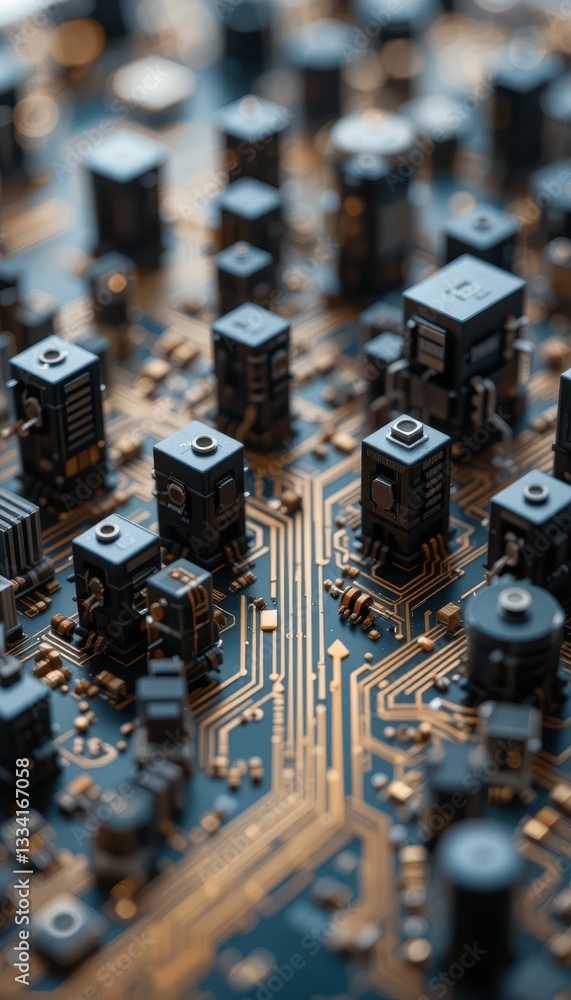 Aufkleber abstract close-up of microchip circuit board with technology details