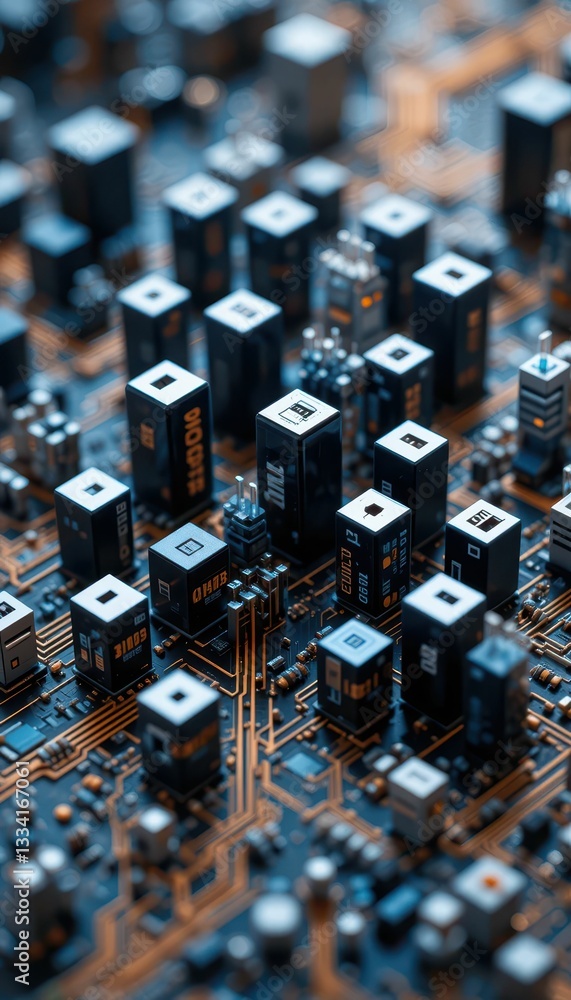 Poster close-up view of circuit board with small electronic components