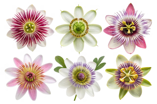 Beautiful collection of passion flowers in various colors and patterns
