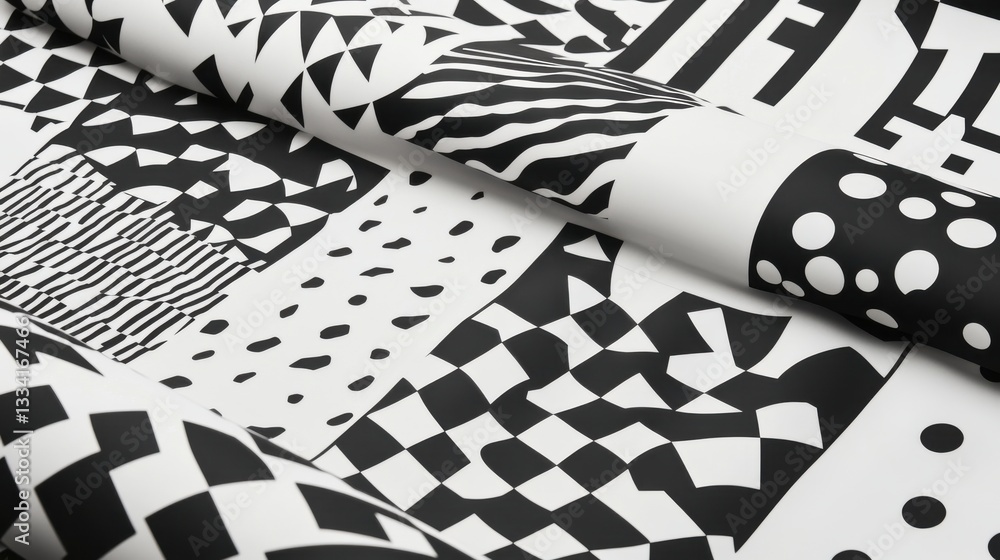 Poster abstract black and white patterns on paper rolls for creative projects