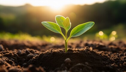  Close Up of a Young Plant Bathed in Morning Light. Embracing the Energy of New Beginnings. 